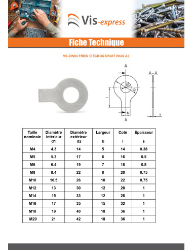 1 x Frein D Ecrou DROIT De Diamètre M20 Inox A2