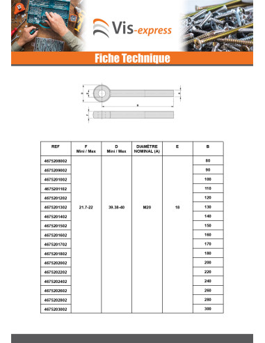 1 x Vis métaux à Oeil M8X75 Filetée sur 22...
