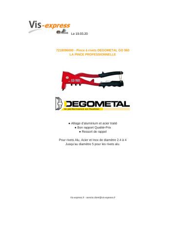1 x Riveteuse DEGOMETAL GO 960