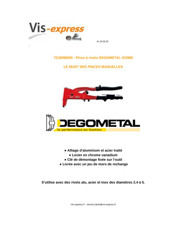 1 x Riveteuse DEGOMETAL GO 980