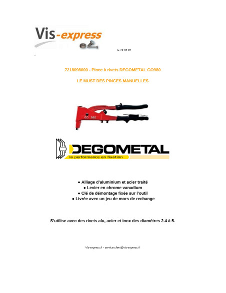 1 x Riveteuse DEGOMETAL GO 980
