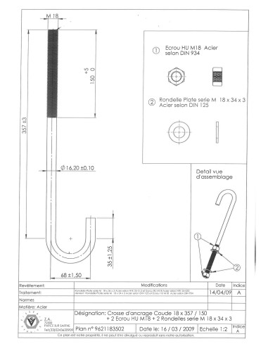 1 x Crosse ancrage M18X357 Filetée sur 150 +2...