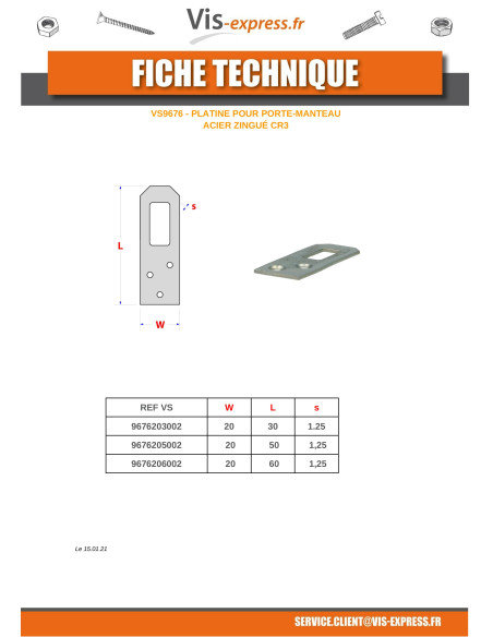 1 x Platine Porte MANTEAU Acier zingué 20X50