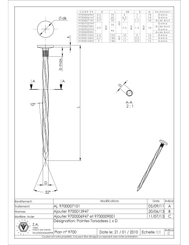 1 x Kg de pointes Torsadées Forte tenue à la...