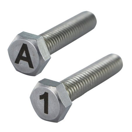 Vis métaux Tête hexagonale TH Inox A4 avec gravure de lettre
